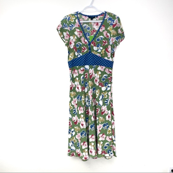 Boden Floral Polk a Dot Midi Dress NWT US 8 - Picture 1 of 5